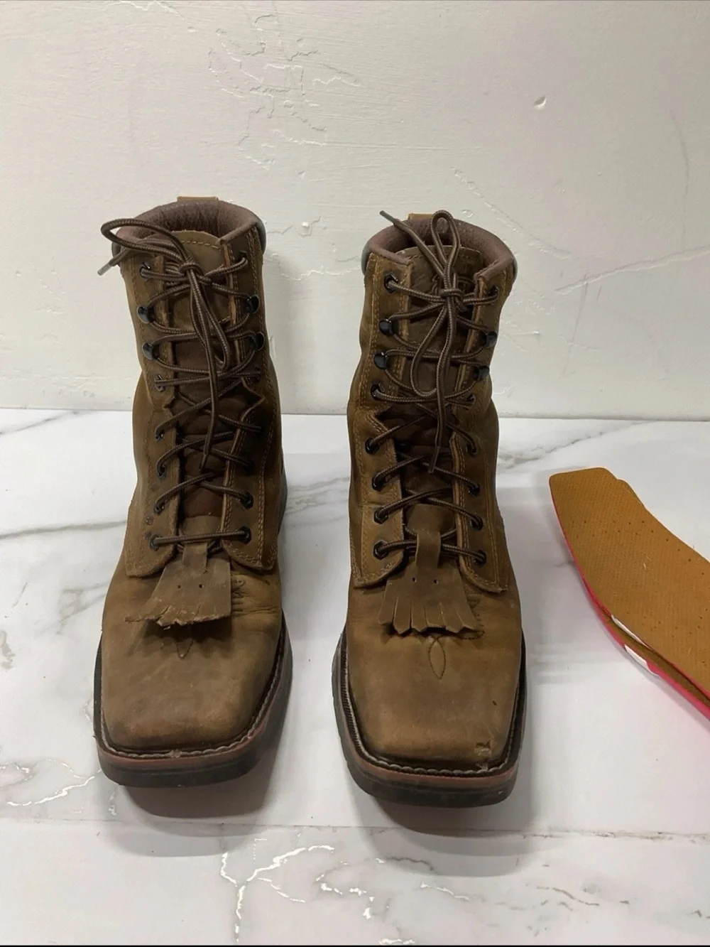 Justin Boots Tan/Brown Lace-Up Work Boots with Padded Collar